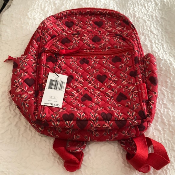Vera Bradley Quilted Small Backpack Imperial Hearts Print Color Red OS NWT - Picture 1 of 16